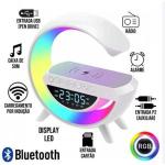 Caixa De Som Bluetooth C/ Luminária Rgb, Carregador Por Indução E Relogio Ref.cs-g3600-v